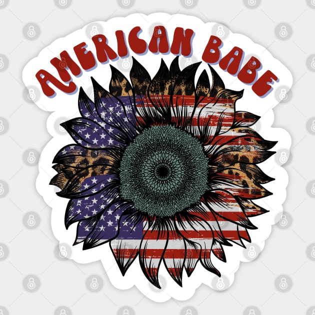 American Babe American Flag Sunflower Sticker by Erin Decker Creative